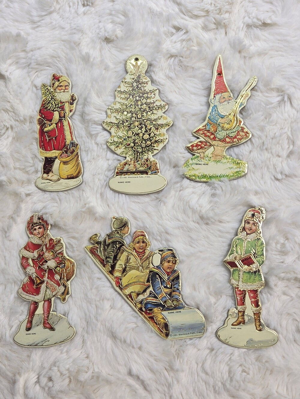 Merrimack - Vintage Die Cut Gold Foil Double Sided Christmas Ornaments Set Of 6